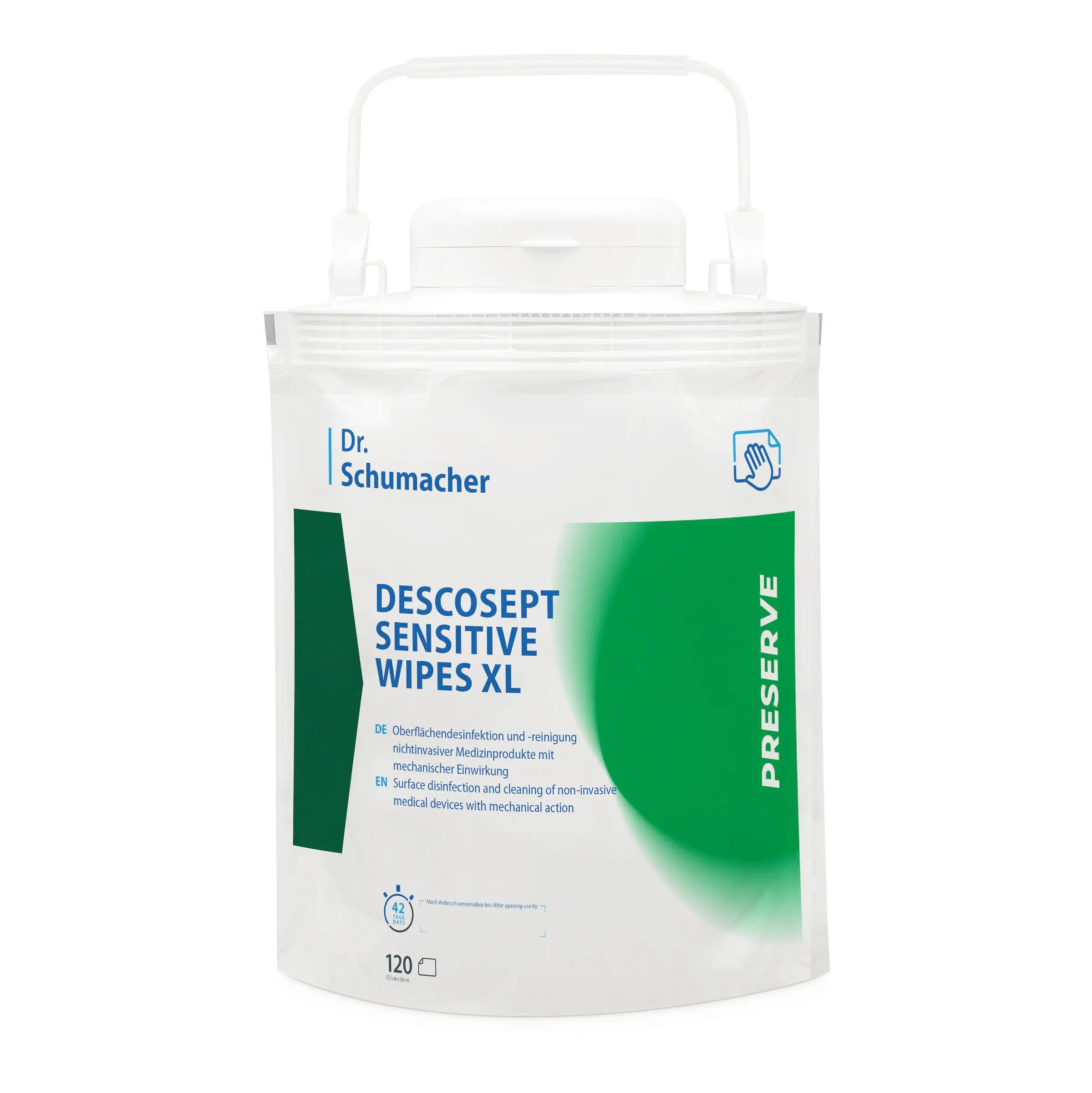 Dr. Schumacher DESCOSEPT SENSITIVE WIPES XL Standbodenbeutel 120 Tücher
